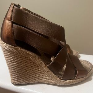 Ralph Lauren Bronze Metallic Wedge Strappy Sandals